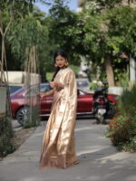 Onion Pink Brocade Tissue Silk Saree - Image 3
