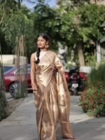 Onion Pink Brocade Tissue Silk Saree - Image 2