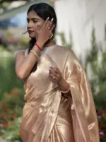 Onion Pink Brocade Tissue Silk Saree
