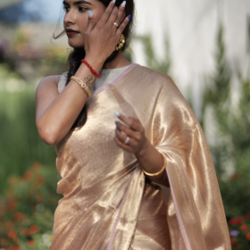 Onion Pink Brocade Tissue Silk Saree