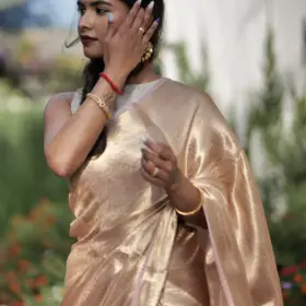 Onion Pink Brocade Tissue Silk Saree