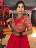 Red Embroidered Silk Lehenga Set - Image 7