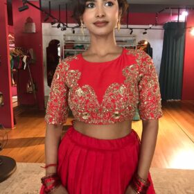Red Embroidered Silk Lehenga Set