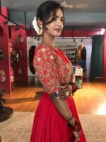 Red Embroidered Silk Lehenga Set - Image 5