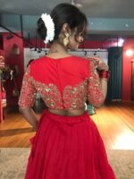 Red Embroidered Silk Lehenga Set - Image 6