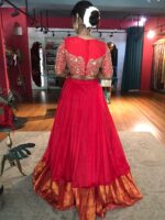 Red Embroidered Silk Lehenga Set - Image 4