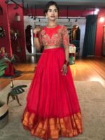 Red Embroidered Silk Lehenga Set - Image 2