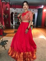 Red Embroidered Silk Lehenga Set - Image 3