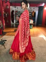 Red Embroidered Silk Lehenga Set with Bandhini Dupatta - Image 5