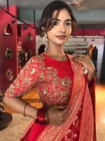 Red Embroidered Silk Lehenga Set with Bandhini Dupatta - Image 4