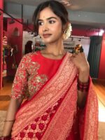 Red Embroidered Silk Lehenga Set with Bandhini Dupatta - Image 6