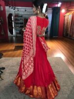 Red Embroidered Silk Lehenga Set with Bandhini Dupatta - Image 3