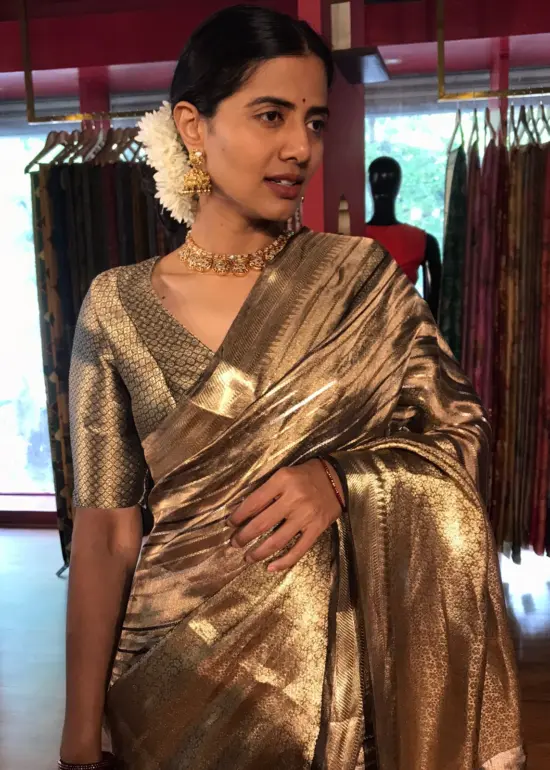 Metallic Gold Tissue Buttis Silk Saree