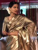 Metallic Gold Tissue Buttis Silk Saree - Image 6