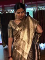 Metallic Gold Tissue Buttis Silk Saree - Image 5