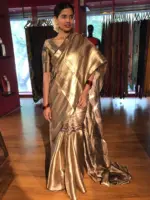 Metallic Gold Tissue Buttis Silk Saree - Image 4