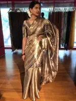 Metallic Gold Tissue Buttis Silk Saree - Image 2