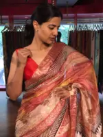 Red Tissue Silk Saree with Beautiful Kalamkari Prints