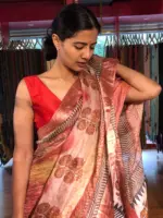 Red Tissue Silk Saree with Beautiful Kalamkari Prints - Image 5