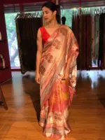 Red Tissue Silk Saree with Beautiful Kalamkari Prints - Image 4