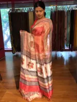 Red Tissue Silk Saree with Beautiful Kalamkari Prints - Image 3