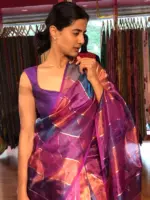 Ombre Purple Tissue Silk Saree - Image 3