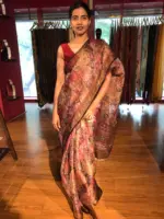 Maroon Floral Printed Tissue Silk Saree - Image 2