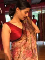Maroon Floral Printed Tissue Silk Saree - Image 5