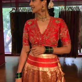 Red Silk Blouse adorned with Beautiful Hand Embroidery