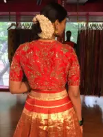 Red Silk Blouse adorned with Beautiful Hand Embroidery - Image 3
