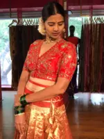 Red Silk Blouse adorned with Beautiful Hand Embroidery - Image 2
