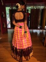 Pink Chequered Venkatagiri Pure Silk Lehenga Set - Image 5