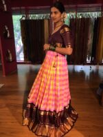 Pink Chequered Venkatagiri Pure Silk Lehenga Set - Image 4
