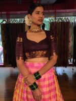Pink Chequered Venkatagiri Pure Silk Lehenga Set