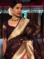 Pink Chequered Venkatagiri Pure Silk Lehenga Set of 3
