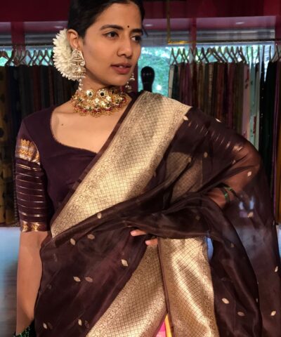 Pink Chequered Venkatagiri Pure Silk Lehenga Set of 3