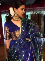 Royal Blue Silk Lehenga With Tissue Silk Dupatta Set of 3