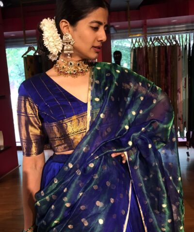 Royal Blue Silk Lehenga With Tissue Silk Dupatta Set of 3