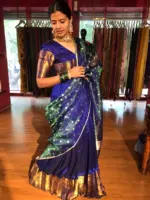 Royal Blue Silk Lehenga With Tissue Silk Dupatta Set of 3 - Image 9