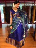 Royal Blue Silk Lehenga With Tissue Silk Dupatta Set of 3 - Image 7
