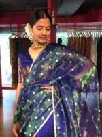 Royal Blue Silk Lehenga With Tissue Silk Dupatta Set of 3 - Image 8