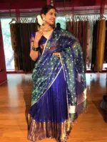 Royal Blue Silk Lehenga With Tissue Silk Dupatta Set of 3 - Image 2
