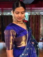 Royal Blue Silk Lehenga With Tissue Silk Dupatta Set of 3 - Image 5