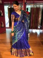 Royal Blue Silk Lehenga With Tissue Silk Dupatta Set of 3 - Image 6
