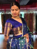 Royal Blue Silk Lehenga With Tissue Silk Dupatta Set of 3 - Image 4