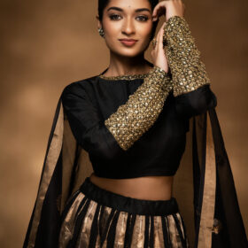 Black Embroidered Tissue Silk Lehenga Set of 3
