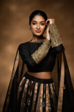 Black Embroidered Tissue Silk Lehenga Set of 3
