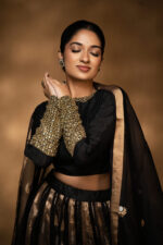 Black Embroidered Tissue Silk Lehenga Set of 3 - Image 6