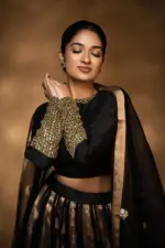 Black Embroidered Tissue Silk Lehenga Set of 3 - Image 6