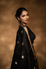 Black Embroidered Tissue Silk Lehenga Set of 3 - Image 7